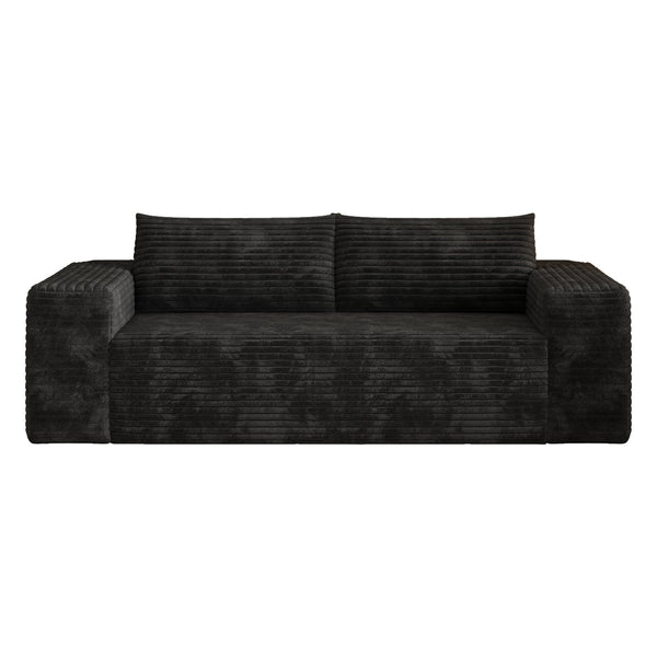 English Elm 78.8" Corduroy Three Seat Sofa Deep Cushioned Low Profile Couch for Modern Living Rooms Black W2824P409862
