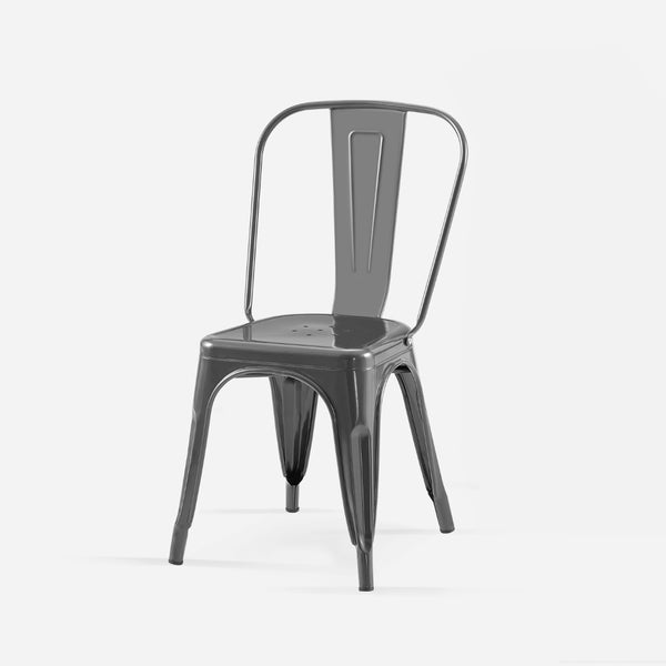 English Elm Set Of 2 High Gloss Grey Metal Dining Chairs – Stylish Stackable Design For Indoor & Outdoor Use B347P383392-GIGA