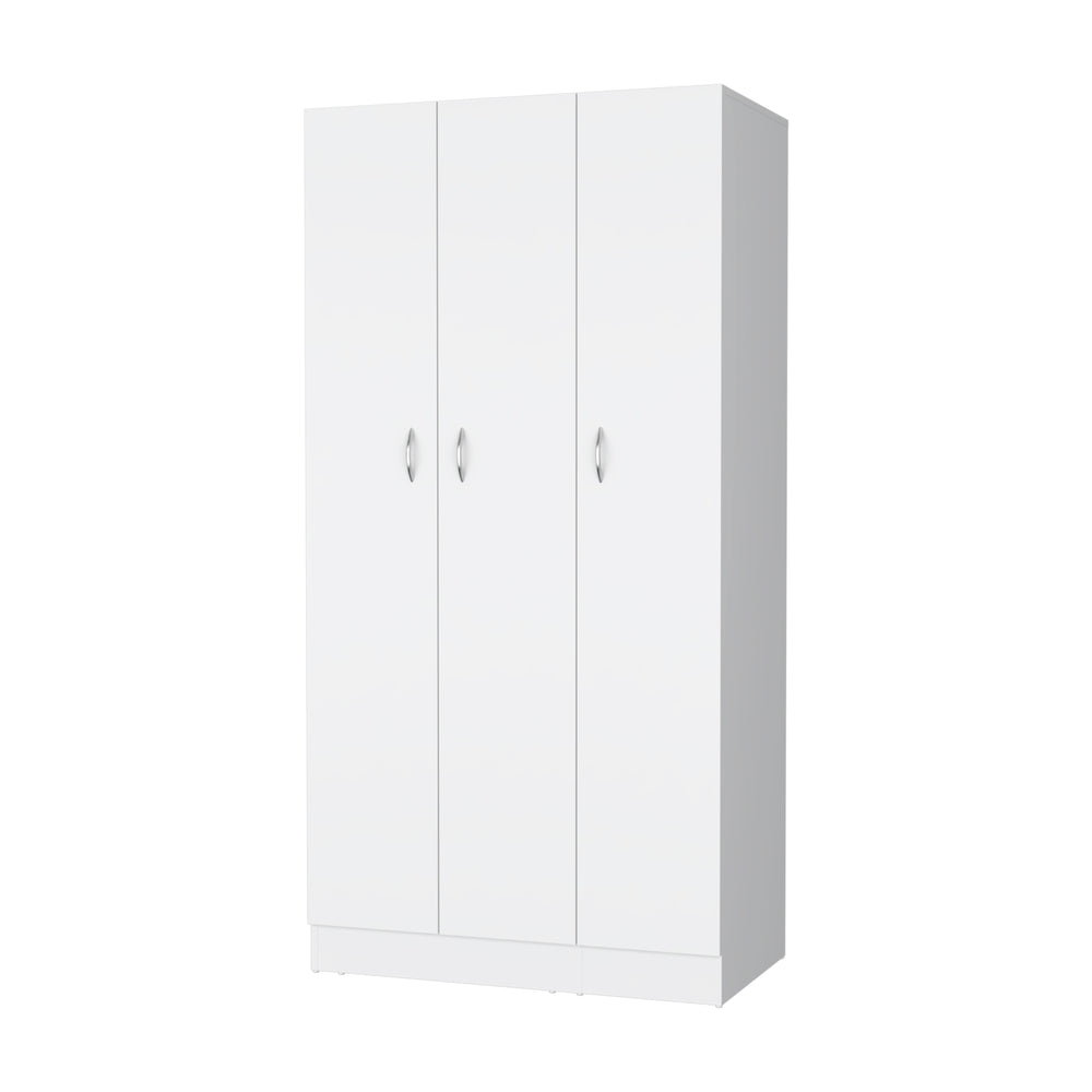 English Elm Casper White 3-Door Wardrobe with 2 Drawers, Hanging Rod & 4 Shelves — Compact Stylish Storage Solution B128S00125