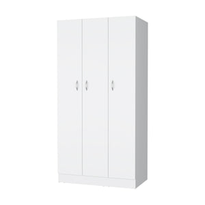 English Elm Casper White 3-Door Wardrobe with 2 Drawers, Hanging Rod & 4 Shelves — Compact Stylish Storage Solution B128S00125