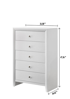 English Elm 1pc Contemporary 5-Drawer Chest with Round Knobs, Sleek Top and Wood-Pattern Fronts for Bedroom Storage White 33.5 L x 18.4 W x 49.8 H B011P345924