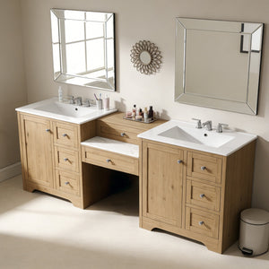 English Elm 84" Double Sink Vanity with Stone Countertop Six Soft Close Drawers and Silver Knobs Wood N817P404196B