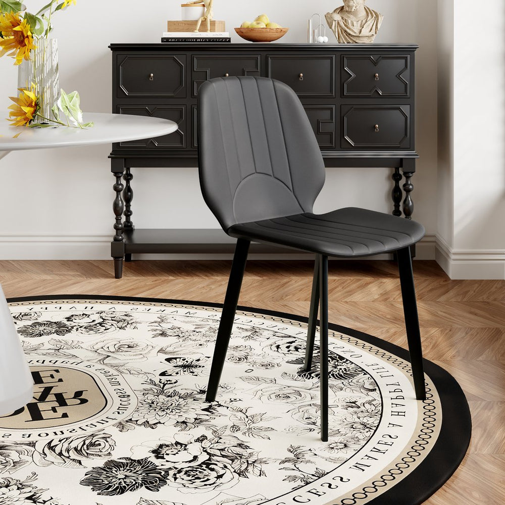 English Elm Modern Faux Leather Dining Chair Set Padded Seat Matte Black Legs Kitchen Seating W1535P460311