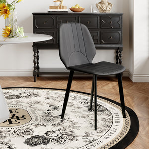 English Elm Modern Faux Leather Dining Chair Set Padded Seat Matte Black Legs Kitchen Seating W1535P460315