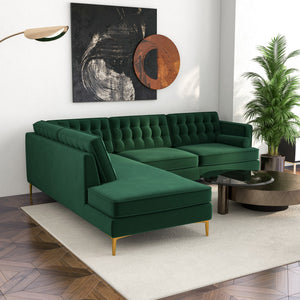 English Elm Ashcroft Furniture - Brooke Green Velvet Left-Facing Sectional Sofa - Stylish, Compact, Comfortable For Living Spaces B183S00014