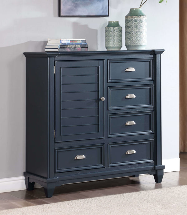 English Elm Transitional Elegant Five-Drawer Chest with Antique Hardware and Deep Storage for Clutter-Free Bedroom Slate Blue 21 L x 51 W x 53 H B2741P383855