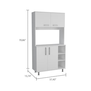 English Elm Colorado Pantry Cabinet with Hutch and Bottom Cabinet, Three Open Shelves, Spacious 37" Prep Surface White 42 L x 21 W x 5 H B128S00135