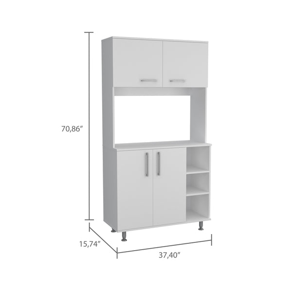 English Elm Colorado Pantry Cabinet with Hutch and Bottom Cabinet, Three Open Shelves, Spacious 37" Prep Surface White 42 L x 21 W x 5 H B128S00135
