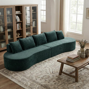 English Elm 138.6" Curved Modular Sectional Sofa Low Profile High Density Foam Living Room Lounge Dark Green N767P366006D