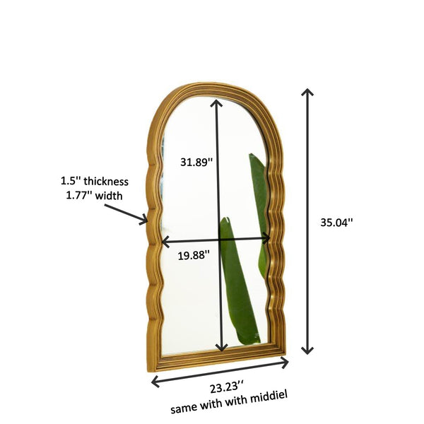 English Elm 24'' Lumina Mirror - Golden Scalloped Arched PU Frame with Adjustable 3-Color LED Light, Elegant W2615P346502