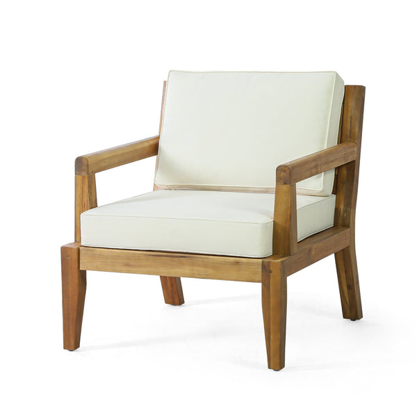 English Elm Christopher Knight Home® - Set of 2 Acacia Wood Patio Club Chairs with Water-Resistant Beige Cushions, Durable Teak Finish Seating 70787.00BGE-2