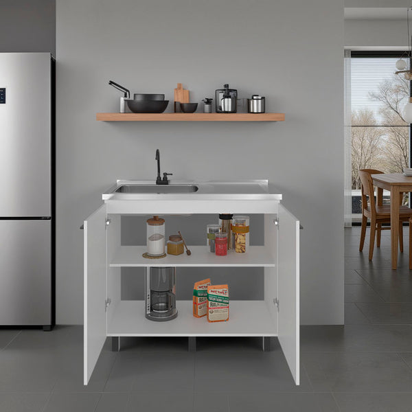 English Elm Napoles Freestanding Stainless Steel Utility Sink with Deep Basin for Laundry Rooms White B200S00454