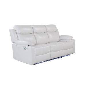 English Elm Blanche White Upholstered Reclining Sofa with LED Lights, Pillow Top Arms & Medium Firm Seating B201P391847