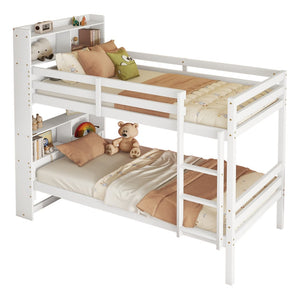 English Elm Twin Over Twin Bunk Bed With Integrated Shelves, Safety Guardrails & Convertible Design, White Finish W504S00214-GIGA