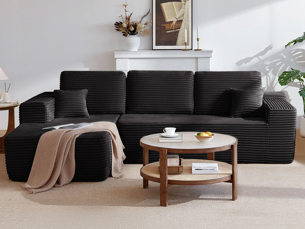 English Elm New Plush Corduroy L-shape Sectional Sofa Deep Cloud Seating for Modern Living Spaces W3975S00043