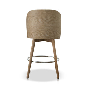 English Elm Jennifer Taylor Home - Tomlin Bentwood Swivel Counter Stools Set of 2 Off-White Bouclé — 360° Swivel, Padded Seats, Chrome Footrest, Solid Wood Legs B2719P328583