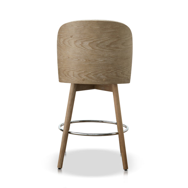 English Elm Jennifer Taylor Home - Tomlin Bentwood Swivel Counter Stools Set of 2 Off-White Bouclé — 360° Swivel, Padded Seats, Chrome Footrest, Solid Wood Legs B2719P328583