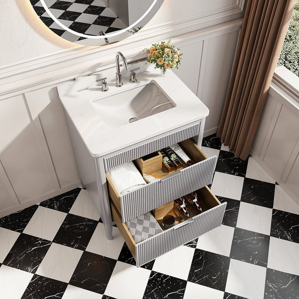 English Elm Fully Assembled 30'' Grey Freestanding Bathroom Vanity With Marble Top & Dual Handle Sets - Ready To Use! W1826P308972