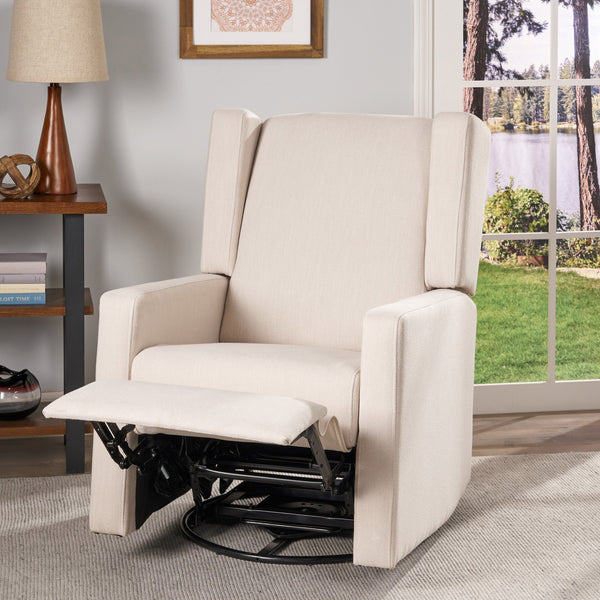 English Elm Christopher Knight Home® - Swivel Recliner Pushback Chair with Lever & Wingback Design, Space-Saving Swivel Recliner for Living Room Beige 67547.00BGE