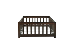 English Elm Twin Low Profile Rubberwood Floor Bed with Full Safety Fence for Toddler Rooms Espresso W504P429337