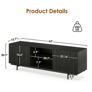 English Elm Modern Low Profile Media Console with Open Shelving and Concealed Cabinet Storage Black T3623P434816