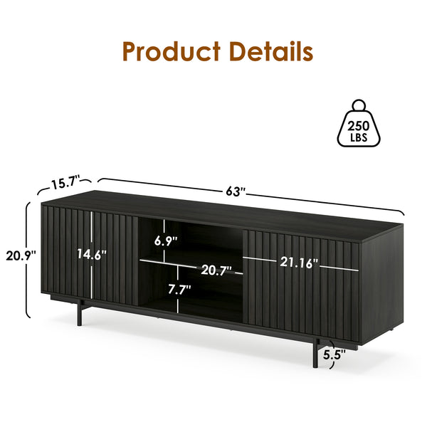 English Elm Modern Low Profile Media Console with Open Shelving and Concealed Cabinet Storage Black T3623P434816