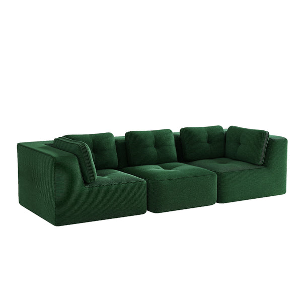 English Elm Modern Corduroy Modular Sectional Sofa Deep Seat Tufted Piping No Assembly Required Green W714S01795