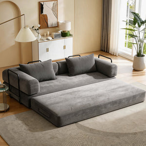 English Elm 78 Inch Corduroy Convertible Sofa Sleeper Futon with Foldable Armrests for Studio Rooms Dark Gray W5385P455030