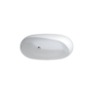 English Elm 51" Matte White Stone Resin Freestanding Soaking Tub with Built-in Acrylic Shelf T3785P490209