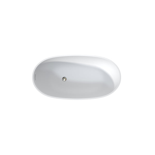 English Elm 51" Matte White Stone Resin Freestanding Soaking Tub with Built-in Acrylic Shelf T3785P490209
