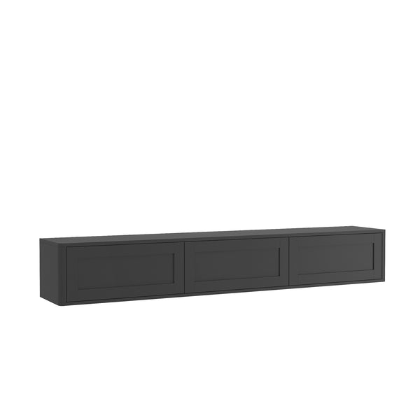 English Elm Floating Wall Mounted Tv Shelf with Led Backlight Gloss Cabinet and Built in Power Strip Black W1321P391262