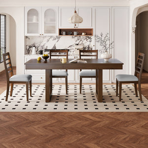 English Elm 5-piece Farmhouse Dining Set Oak Veneer Butterfly Leaf Table Four Upholstered Chairs Beige,Walnut N752S109000D