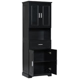 English Elm Tall Bathroom Cabinet With Four Doors, Large Storage Space Open Shelve, Upper Storage Cabinet, Black