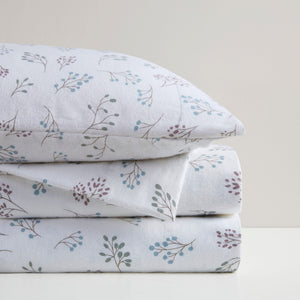 English Elm 4 Pieces Cal King 100% Cotton Flannel Sheet Set - Cozy White Botanical Print For Year-Round Comfort B035P381337