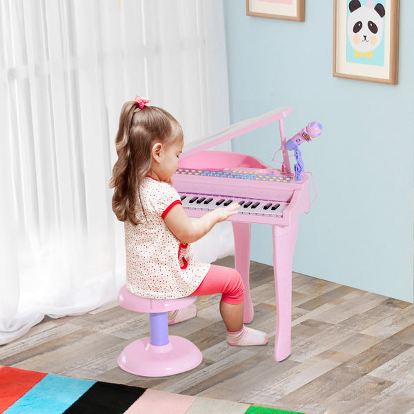 English Elm Qaba 37-Key Kids Piano Toy with Mic, Stool, LED Learn Mode, 22 Songs, MP3/USB, Record/Playback W2225P249793