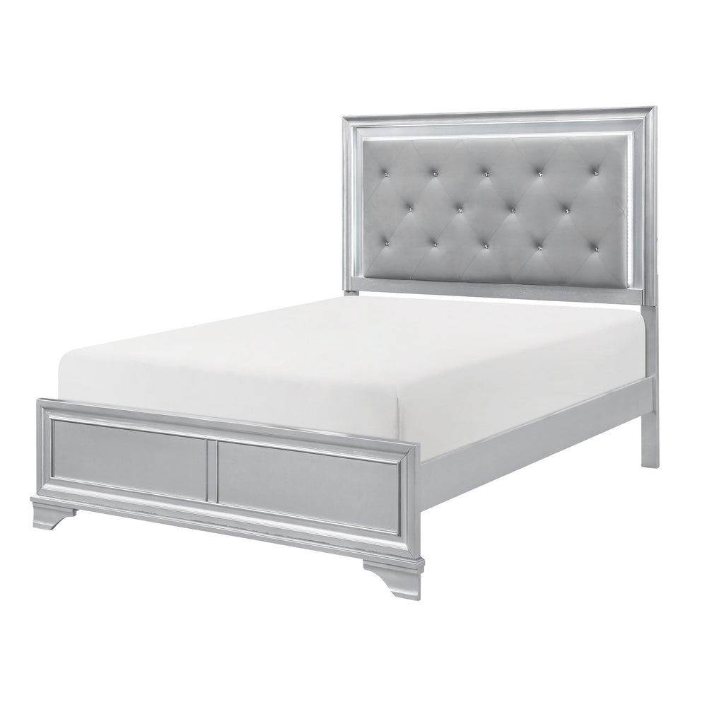 English Elm Silver Framed Queen Bed Tufted Knit Headboard with Built-in Led Ambient Lighting Glam B011S02470