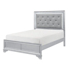 English Elm Silver Framed Queen Bed Tufted Knit Headboard with Built-in Led Ambient Lighting Glam B011S02470