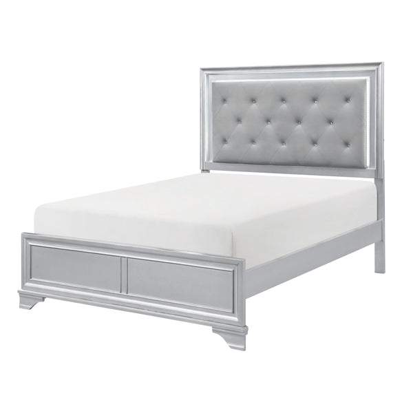 English Elm Silver Framed Queen Bed Tufted Knit Headboard with Built-in Led Ambient Lighting Glam B011S02470