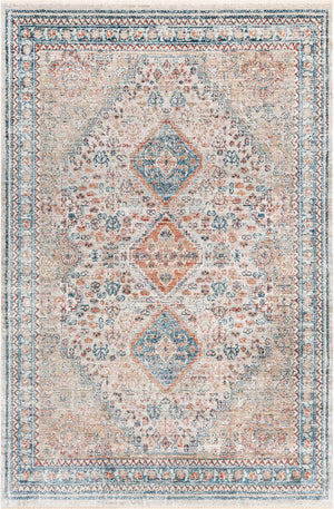Unique Loom Newport Rosecliff Machine Made Border Rug Multi, Blue/Light Blue/Light Brown/Rust Red/Terracotta 5' 3" x 8' 0"