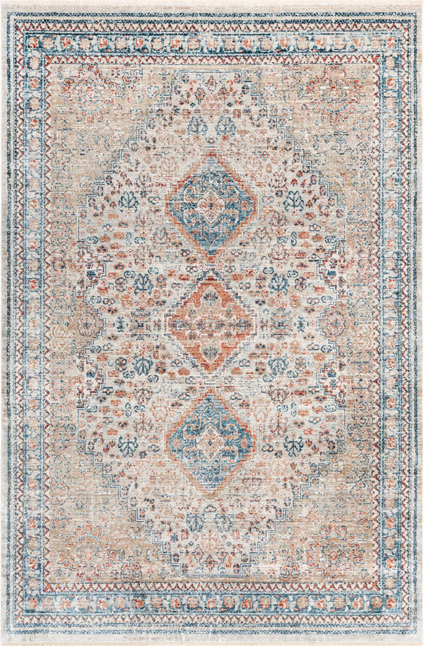 Unique Loom Newport Rosecliff Machine Made Border Rug Multi, Blue/Light Blue/Light Brown/Rust Red/Terracotta 5' 3" x 8' 0"