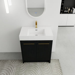 English Elm 30 Inch Freestanding Bathroom Vanity With Modern Resin Sink & Soft-Close Doors For Easy Storage W999S00178