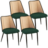 English Elm Green Rattan Dining Chairs Set Of 4,Boucle Chairs With Natural Cane Back, Upholstered Dining Room Kitchen Chair For Dining Room Kitchen, Living Room