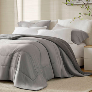 English Elm 1-piece Reversible Tencel Fill Comforter with Sculptural Weave for Full Queen Beds Gray B035P408277