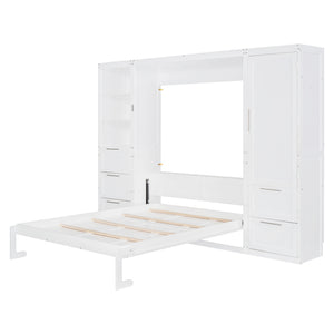 English Elm Queen Murphy Wall Bed with Wardrobe Drawers and Shelves for Studio or Guest Room White LP000865AAK-1