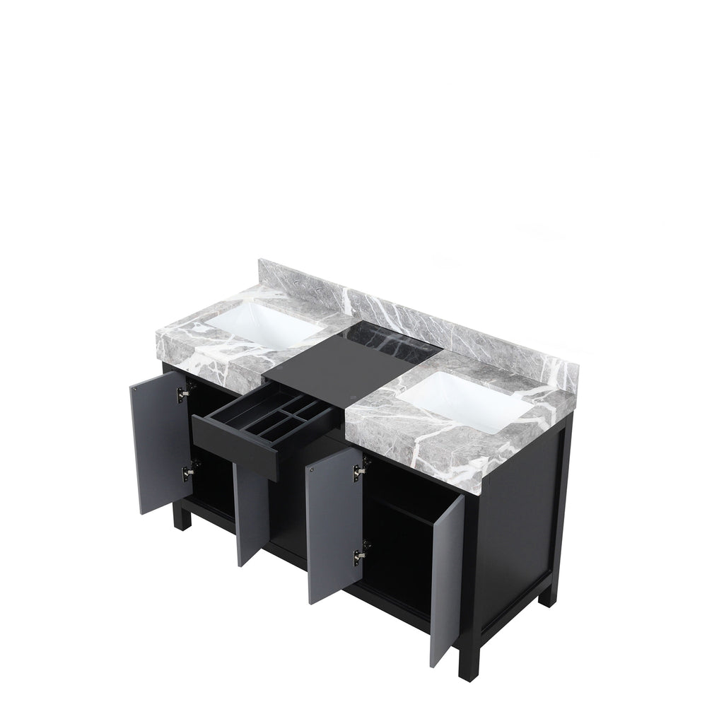 English Elm Black Double Bath Vanity 55" W X 22" D With Castle Grey Marble Top, Soft-Close Drawers & Ample Storage B2731P261097