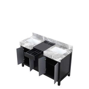 English Elm Black Double Bath Vanity 55" W X 22" D With Castle Grey Marble Top, Soft-Close Drawers & Ample Storage B2731P261097