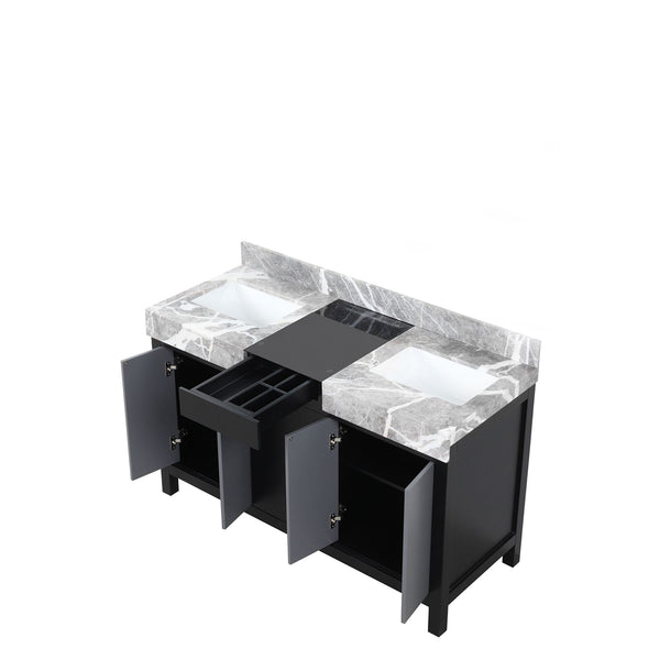 English Elm Black Double Bath Vanity 55" W X 22" D With Castle Grey Marble Top, Soft-Close Drawers & Ample Storage B2731P261097