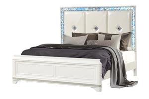 English Elm Laguna Modern 4-Piece King Upholstered Bedroom Set With Led Lighting & Crystal Accents In White B009S02092