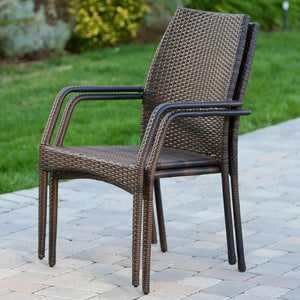 English Elm Outdoor Wicker Patio Chairs Set of 2 with Iron Frame for Deck or Garden Lounging N769P334785A