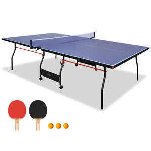 English Elm Double Fish Regulation 9 Ft Mdf Folding Table Tennis with Paddles Balls and Net Set W3087P250961